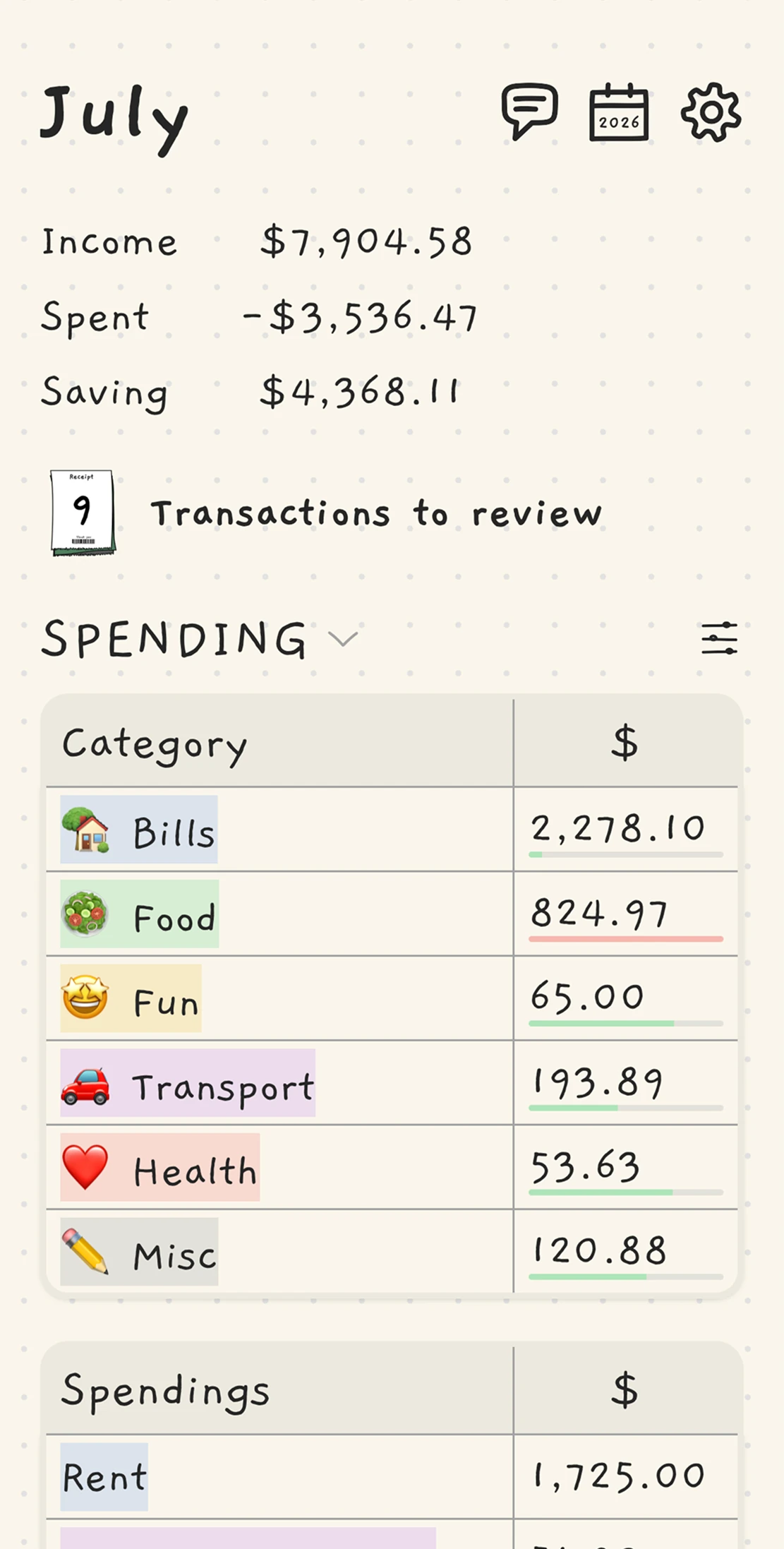 Macdeso monthly spending journal on an iPhone