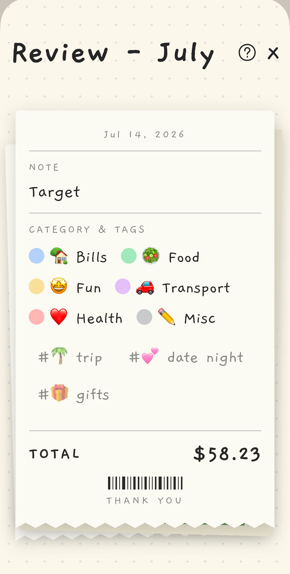 Macdeso monthly review screen on an iPhone
