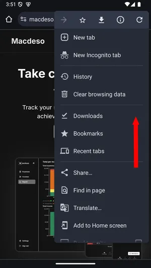 show scroll up on side menu
