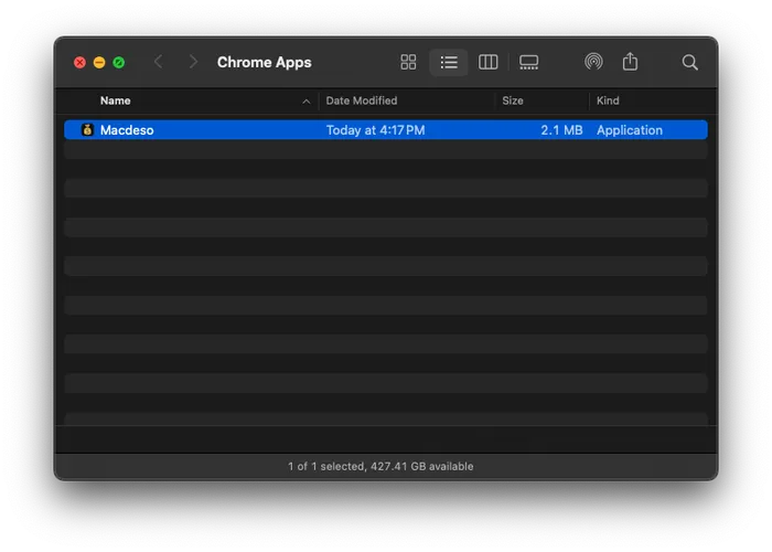 Chrome app folder with Macdeso app