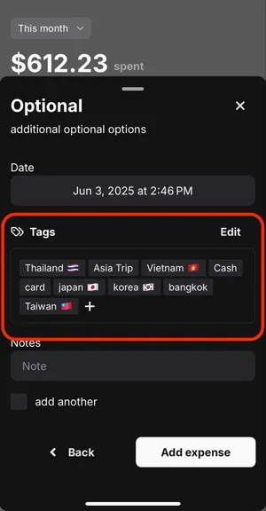image of list of tags and red box around tag section