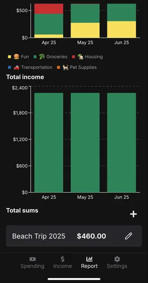 image showing the created total sum "Beach Trip 2025"