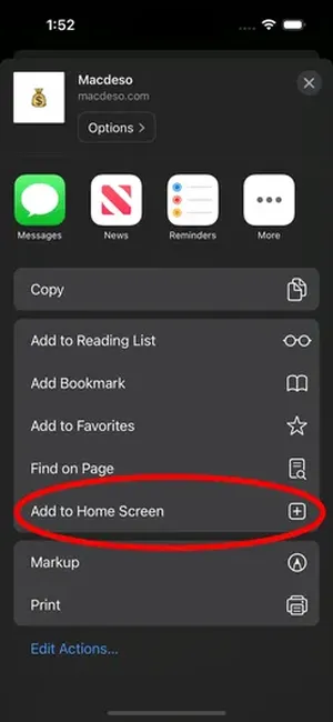 Image showing Add to Home Screen option